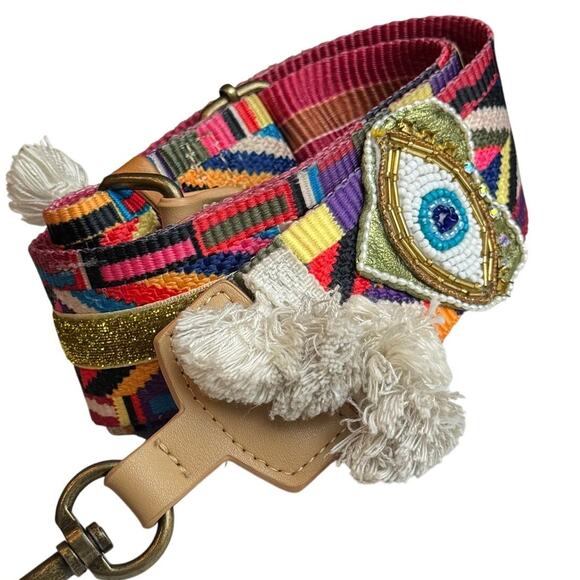Carla Valencia Embroidered Bag Strap Multicolor Aztec Evil Eye Beaded Adjustable - Picture 1 of 16